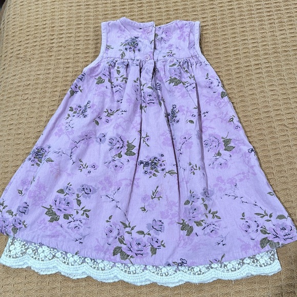 TOFFY HOUSE Floral Corduroy Dress with lace trim liner Purple 24-36 mont… - Picture 7 of 10